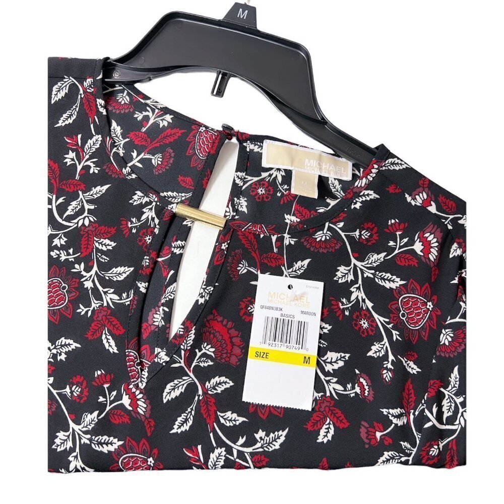 Michael Kors Womens Black Floral Long Bell Sleeve Peasant Blouse Sz M New